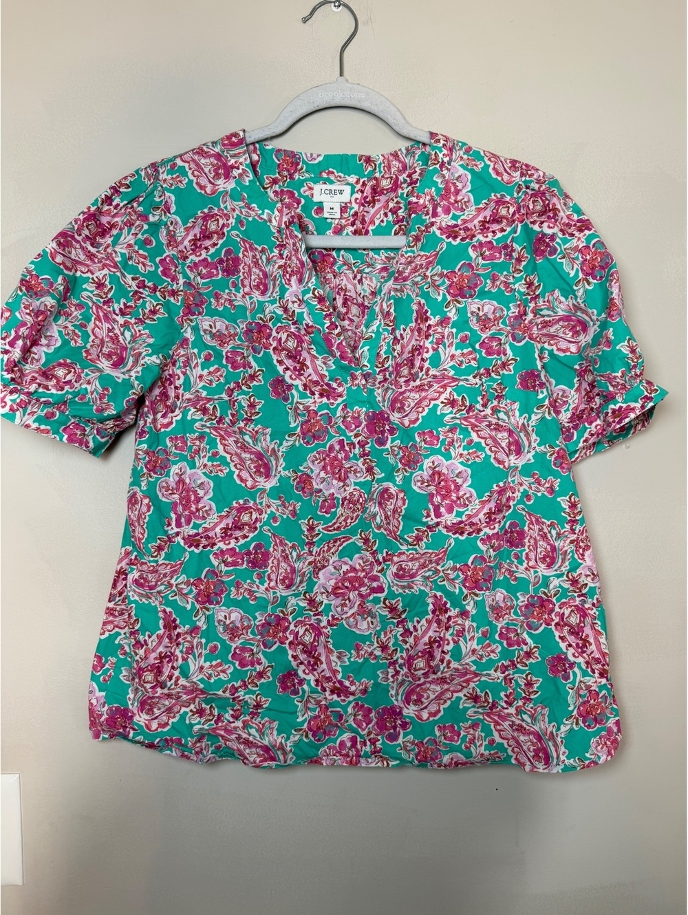 J.Crew Women's Medium Floral Print Cotton Blend Blouse with puff Sleeves